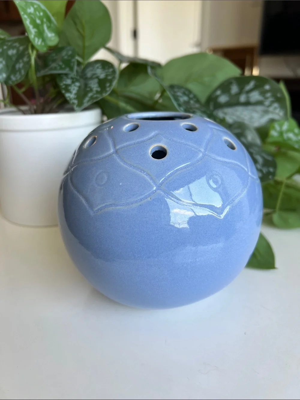 Vintage Rosemeade Blue Ceramic Flower Frog Vase - Picture 3 of 12